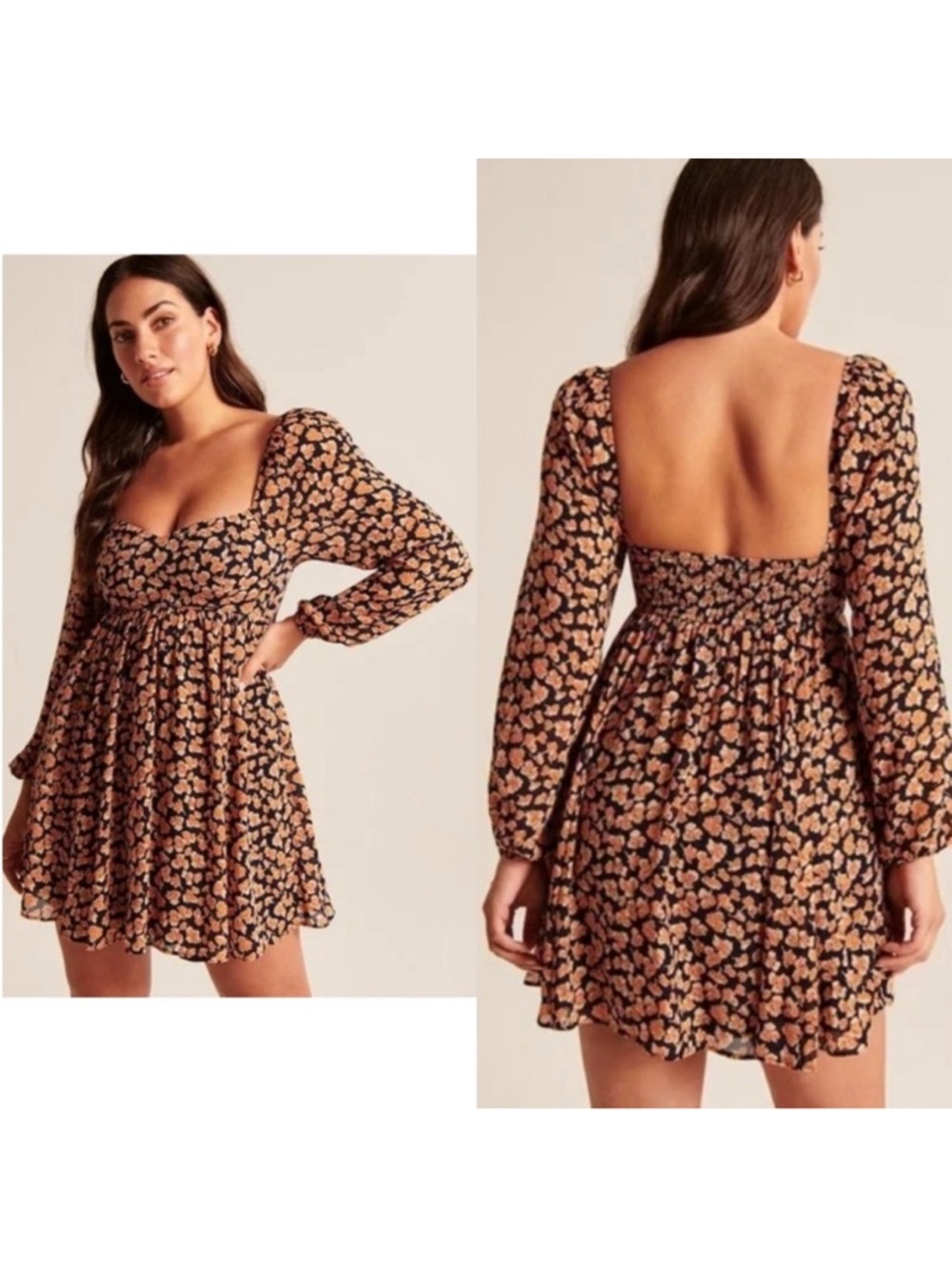 Abercrombie & Fitch Long Sleeve Floral Babydoll Mini Dress